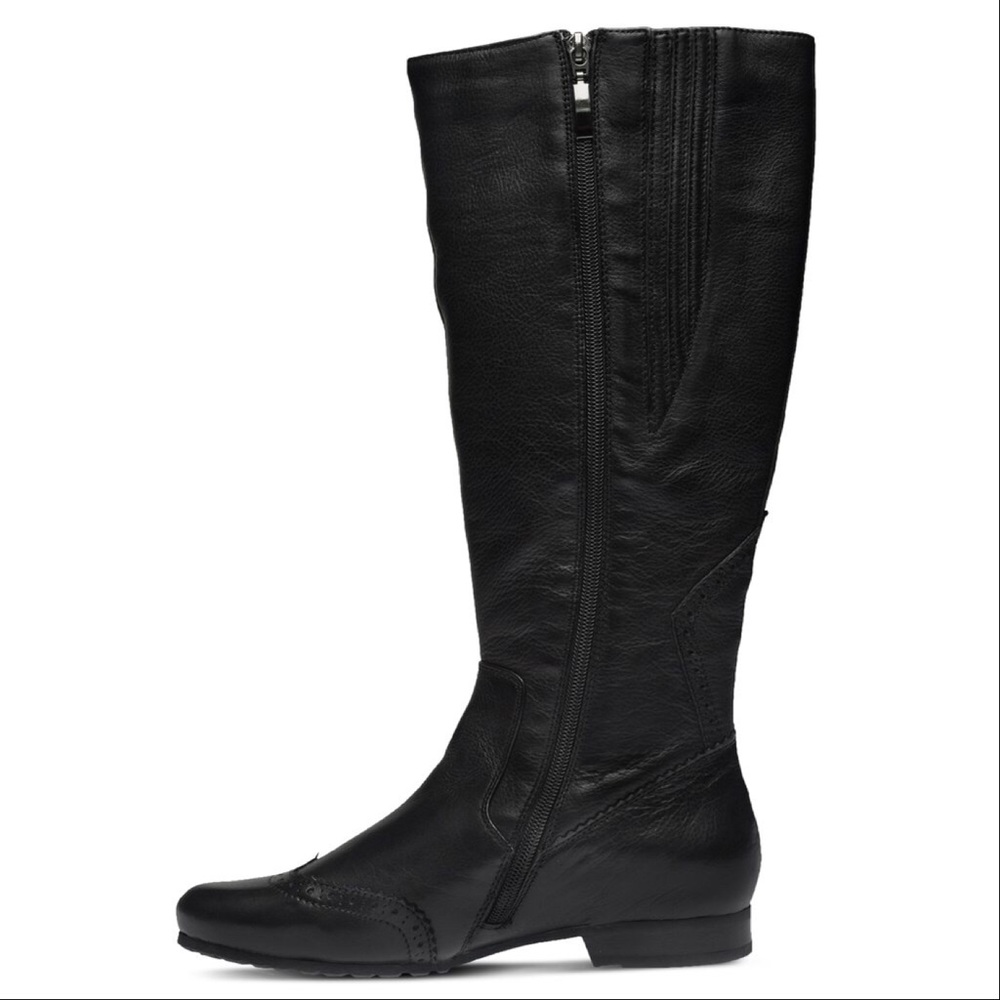 Leather Wingtip Tall Knee High Engineer Flat Boots - Picture 7 of 7